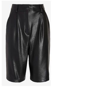High Waisted Faux Leather Bermuda Shorts